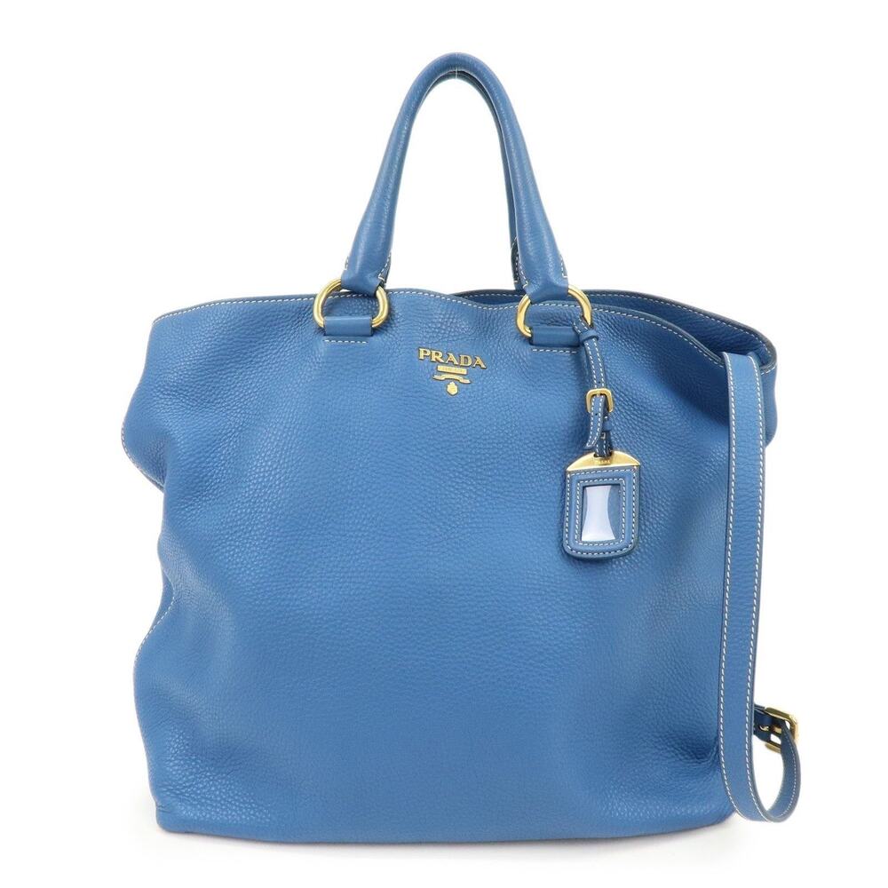 Prada Vitello Daino Handbag Blue Leather